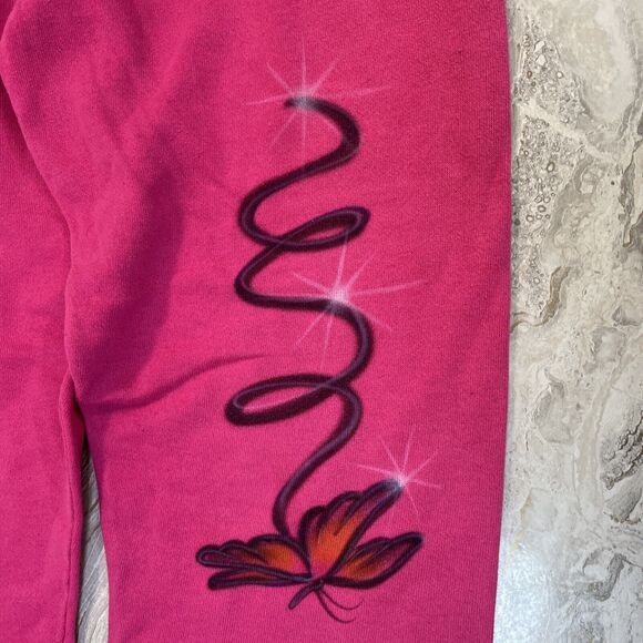 Vtg Small‎ 90’s Sweatpants Custom Butterfly Graphic Airbrush Hot Pink Joggers - Picture 2 of 6